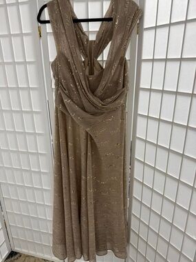 NWT Talbot Runhof Taupe Sequin Draped Evening Dress